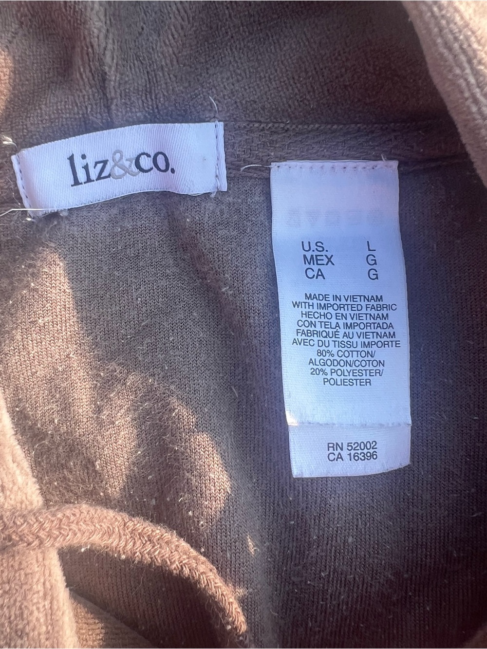 liz & co Zip Hoodie & Matching Pants Neutral Taupe Comfy Loungewear Size Large - Picture 5 of 6